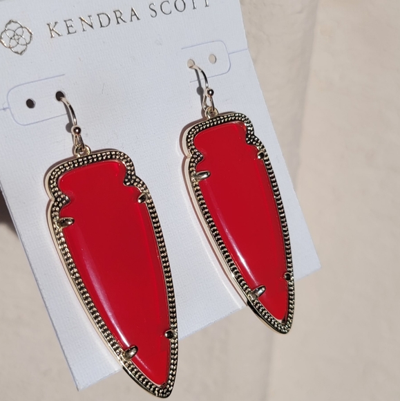 Kendra Scott Translucent Red Arrowhead Skylar Earrings Gold Red Earrings - Picture 6 of 13